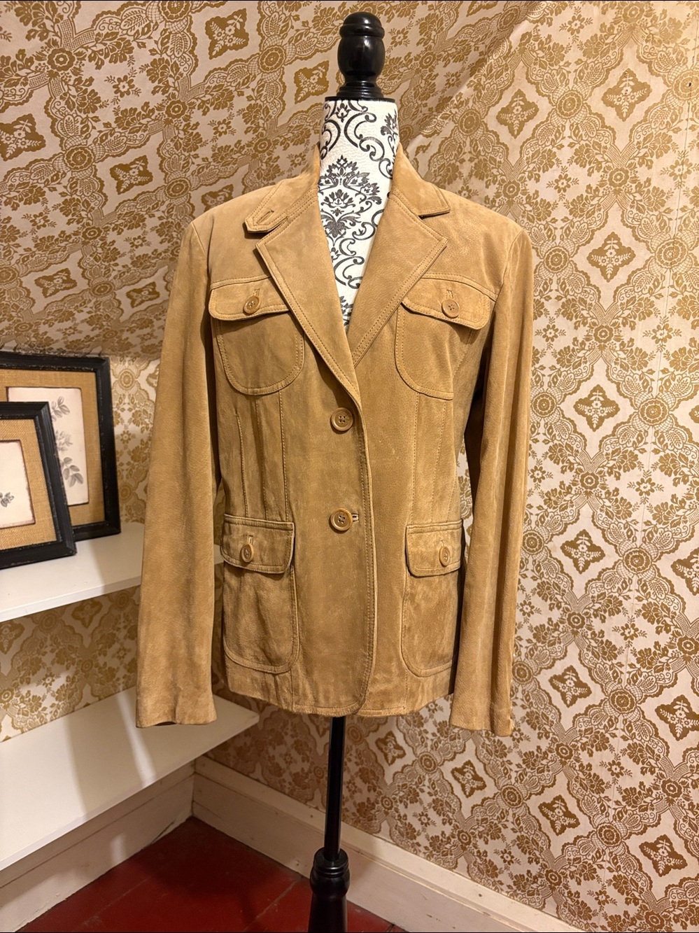 Denver Hayes Genuine Suede Leather Safari Blazer Jacket